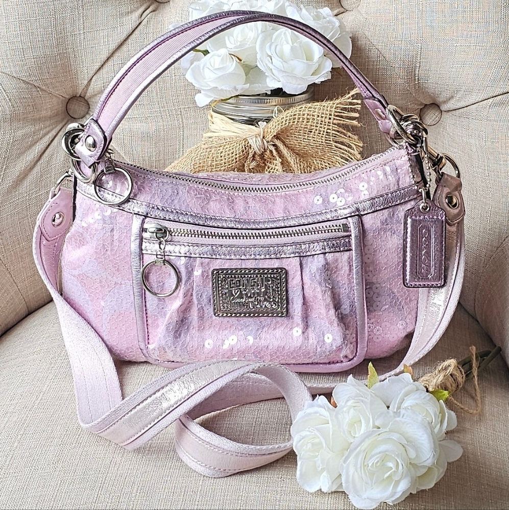 Coach Poppy Signature Jacquard Sequin Shoulder Bag Purse ( Lilac / Pink )